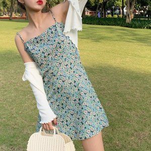 nwt green floral mini dress spaghetti strap